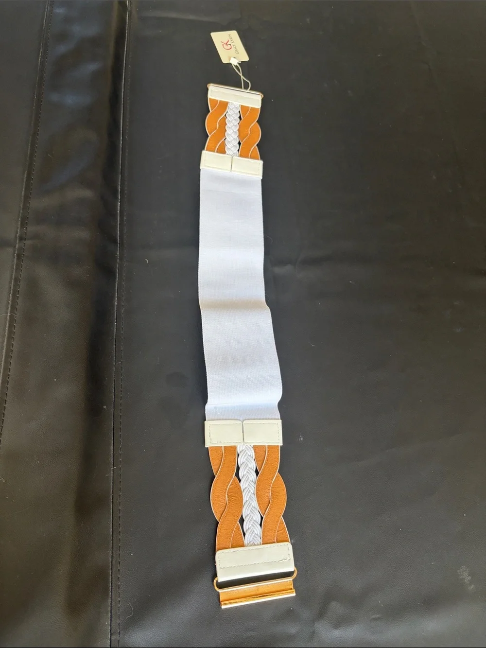 NWT Grace Karin White Wide Stretch Waist Belt Gold Hook Closure
